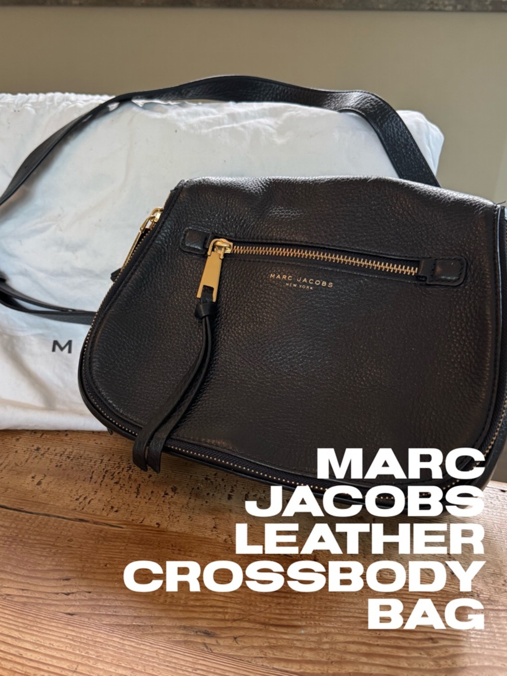 Marc Jacobs Black Leather Crossbody Bag with Gold Hardware